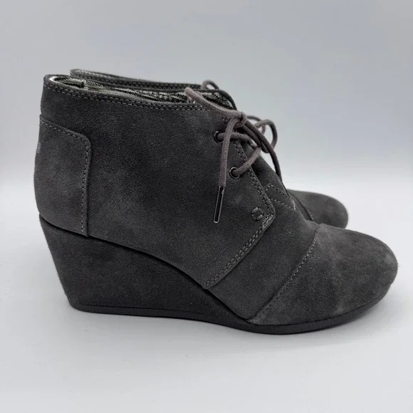TOMS Womens Desert Wedge Shoes Size 8 Castlerock Gray Suede Ankle Booties - Picture 2 of 12